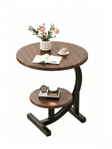 1pc C-Shaped Mobile Side Table With Double-Layer Tray Storage, Practical Small Side Table For Placing Books And Water Cups Beside The Sofa - Multicolor - View 12