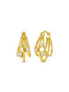 Luxury Sparkling Hoops, Three-Circle Zirconia S925 Silver Earrings With Gift Box For Party & Wedding - Multicolor - View 3