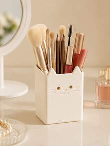 1pc Cute Cat Makeup Brush Holder, Desktop Cosmetic Storage Cup, Suitable For Makeup Brushes, Lipsticks, Eyebrow Pencils, Cute Vanity Storage Box, Makeup Bag Storage, Drawer Storage, Perfect Gift For Women - Multicolor - View 5
