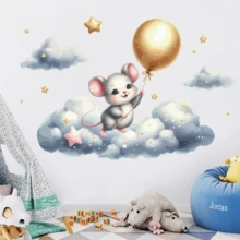 1pc Cartoon Moon Balloon Bear Mouse Dinosaur Wall Sticker, Suitable For Children's Room Bedroom Home Background Wall Decoration, PVC Waterproof Self-Adhesive Removable Sticker, Size 23.6inch*11.8inch - 1PC - View 11