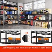 Schwerlastregal 5 Ebenen mit Gitterböden, Höhenverstellbar, Metall Lagerregal 183 x 122 x 61 cm, Robustes Garagenregal mit Anti-Rost & Kratzfester Oberfläche, Schraubenlose Montage in 10 Minuten, mit Rutschfesten Füßen & Kippschutz für Garage, Keller & Werkstatt. - CW183-122-61 - Übersicht 3