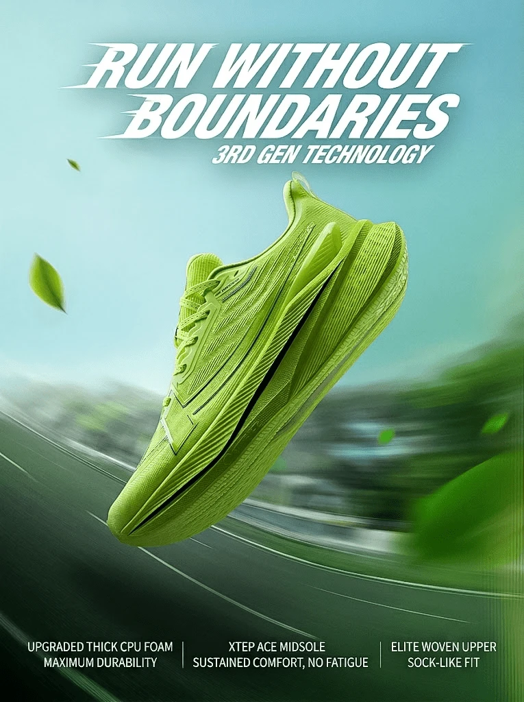 XTEP 2000KM 3rd Generation Lightweight Durable Running Shoes, Men/Women Training Shoes, Jumping Rope Shoes, Neon Green Lime/Black - Fluorescent Lime Green/black - View 1