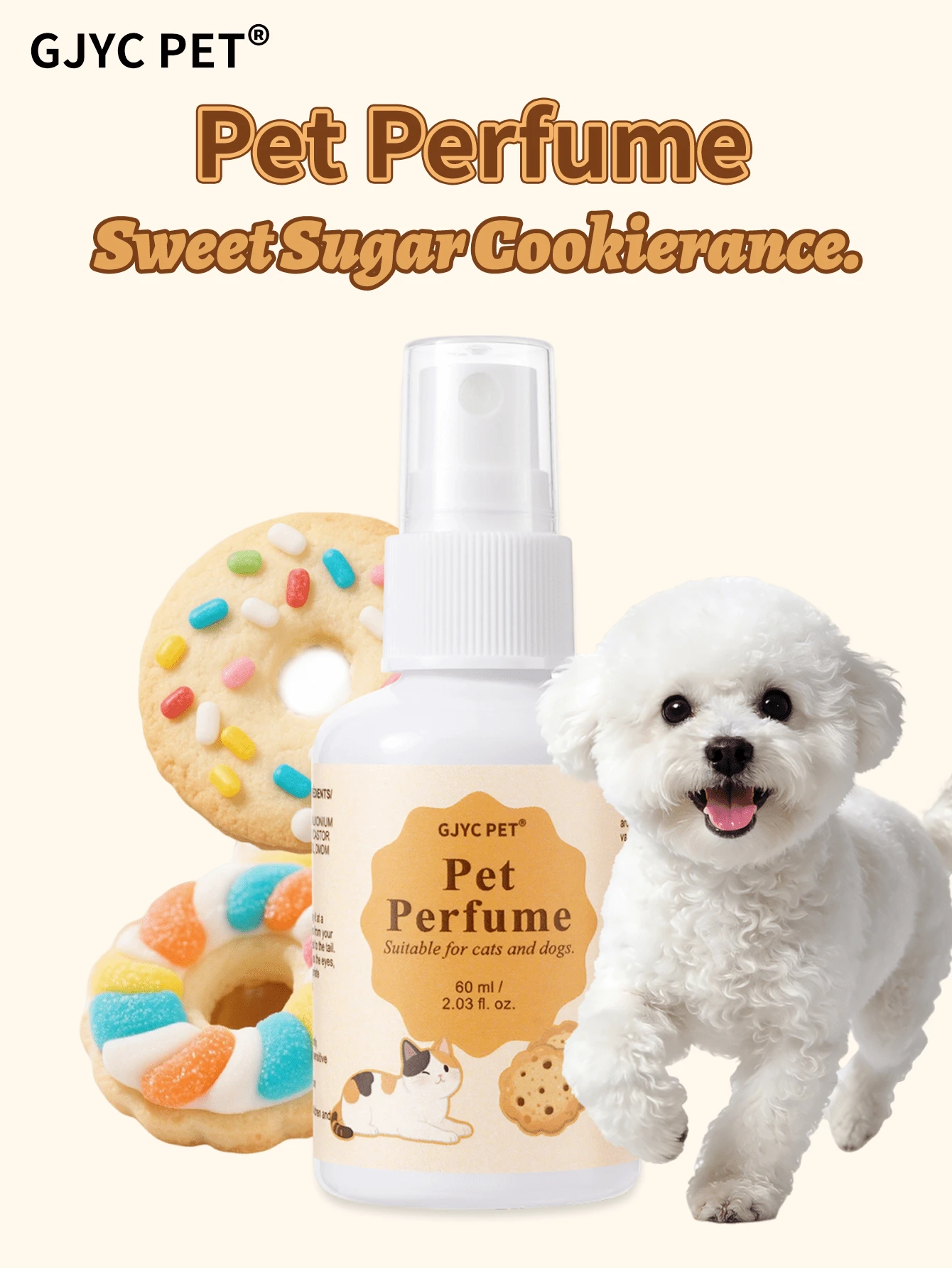 GJYC PET Dog Perfume & Deodorizer - Long-Lasting Natural Deodorizing Spray, Gentle Formula Suitable For All Dog Breeds, Cruelty-Free - Sweet Sugar Cookie - View 1