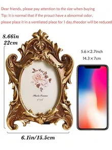 1pc Vintage Baroque Resin Photo Frame, Antique Gold Ornate Picture Frame, Resin 4"*6" Frame For Tabletop Display, Adds A Regal, Romantic Touch To Your Home - A - View 11
