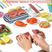 Juego de cocina de juguete mini para niños, juguetes de cocina realistas que incluyen tetera rosa, ollas, sartén, parrilla, utensilios de cocina, pizza, mariscos, juguetes para cortar verduras, cesta de compras, regalo educativo para niños y niñas de 3-6 años, juguete divertido para jugar en casa con los padres - Multicolor - Ver 4
