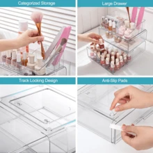3-Tier Clear Makeup Organizers With Drawers, Acrylic Cosmetic Storage For Dresser Countertop And Bathroom Vanity, Tiered Countertop Storage Organizer, Beauty Holder For Brushes, Eyeshadow Palettes, & Beauty Supplies - Clear - View 7