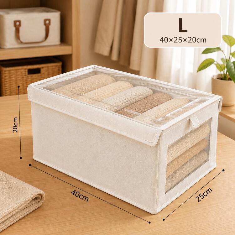 Visible Window Clothing Storage Box, With Front Handle Stackable Foldable Wardrobe Storage Box, Multi-Functional Pants Jeans Clothing Storage Container Large Capacity Foldable Storage Box, Foldable Fabric Storage Box, Suitable For Wardrobe, Bedroom, Dormitory Wardrobe Space, Under Bed And Under Sofa, Under Bed Storage - Multicolor - View 13