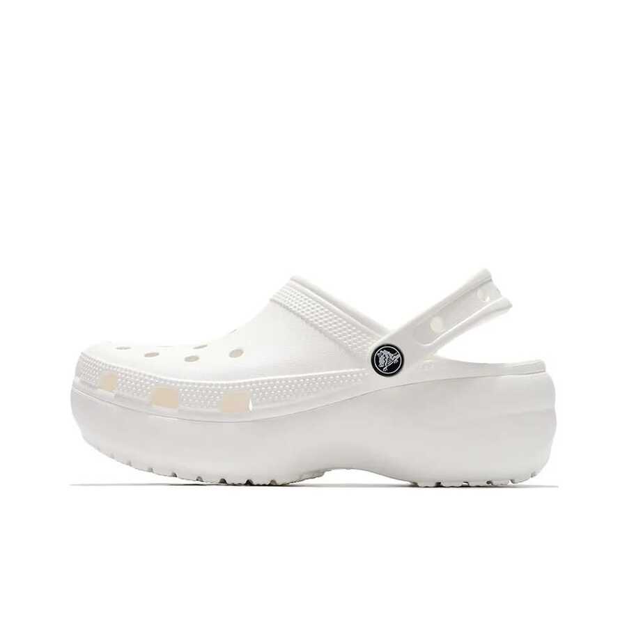 Crocs卡駱馳 Classic Platform Clog 雲朵 沙灘 厚底增高 透氣克駱格時尚休閒 洞洞鞋 4.1cm 女款 白色 - 白色 - 查看 1