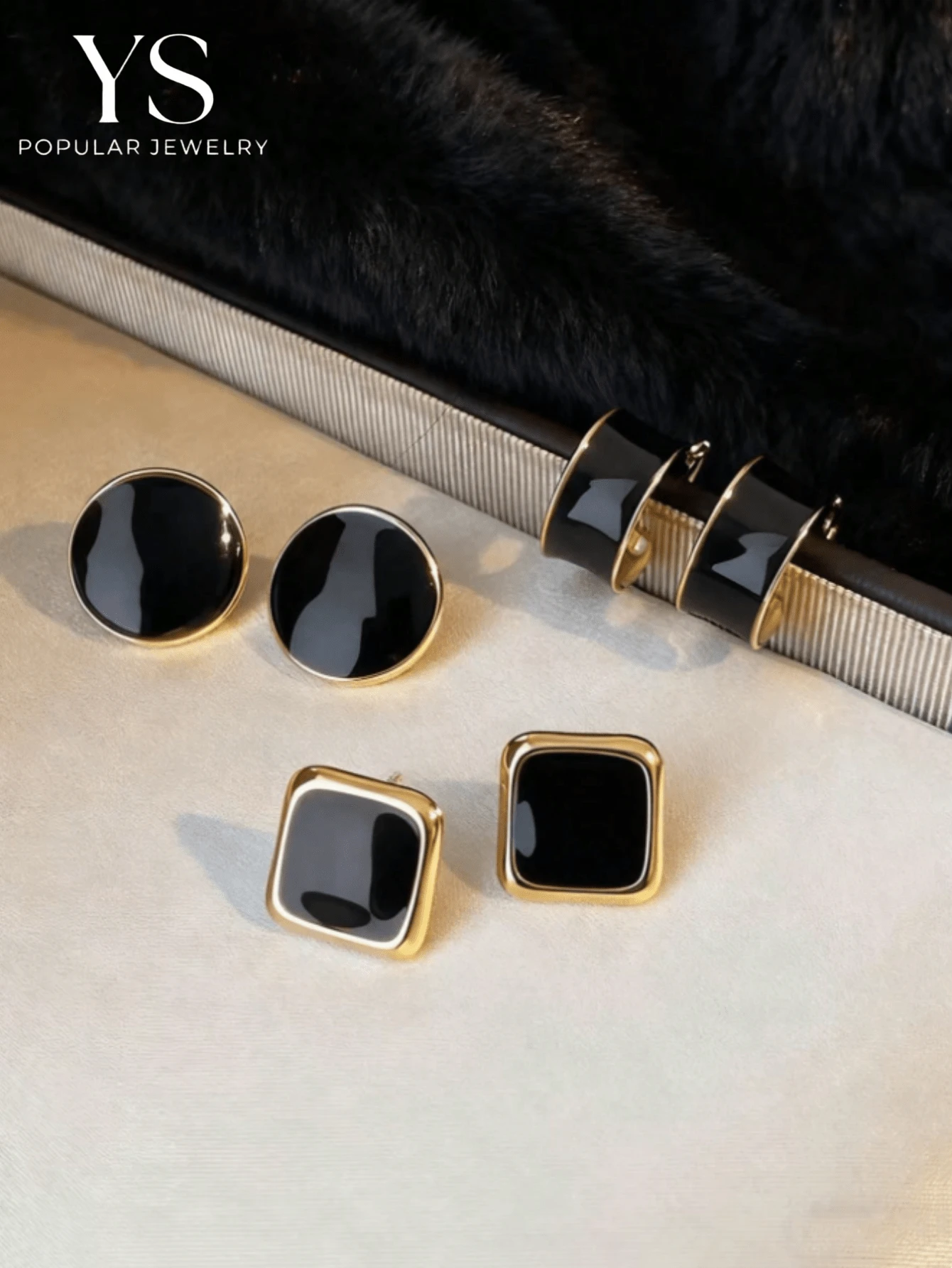 3 Pairs Women's Enamel Drip Minimalist Black Earrings Set, Elegant High-End Black Jewelry, C-Shaped Stud Earrings