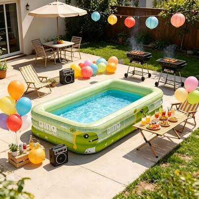 Piscina inflable grande, patrón de monstruo pequeño lindo, muy adecuada para juegos de agua y natación en familia, fiesta de piscina en el patio trasero, material de PVC duradero, almacenamiento plegable, fácil de transportar, regalo perfecto para Año Nuevo-Halloween-Navidad