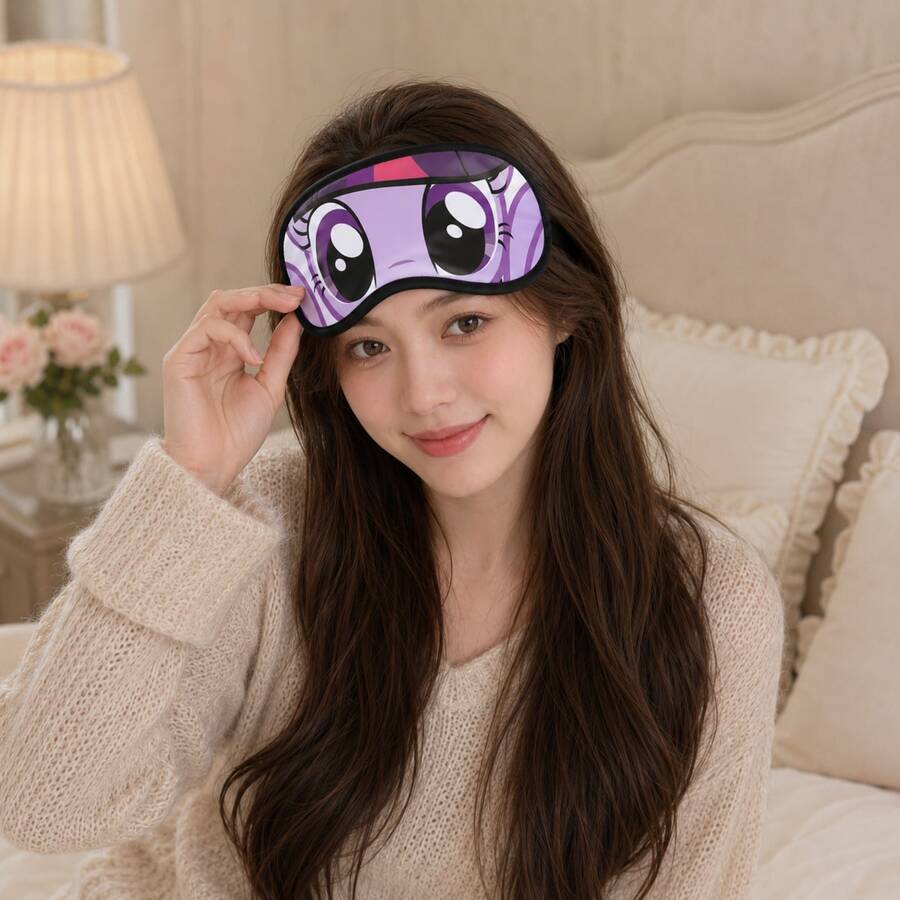 MINISO Masque de sommeil mignon dessin animé My Little Pony Twilight Sparkle, tenue de rentrée scolaire, masque de sommeil violet pour femmes, blocage de la lumière de minuit, ombrage de chambre d'étudiant, cadeau doux pour une amie - Multicolore - Voir 1