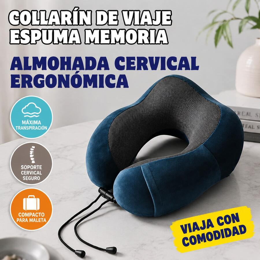 Travel Cervical Pillow Without Head Droop, Ergonomic U-Shaped Cervical Pillow Made Of Memory Foam, 360° Cervical Support For Naps On Airplanes, In Cars And In Offices, Washable Cover. - Sky Blue - View 1