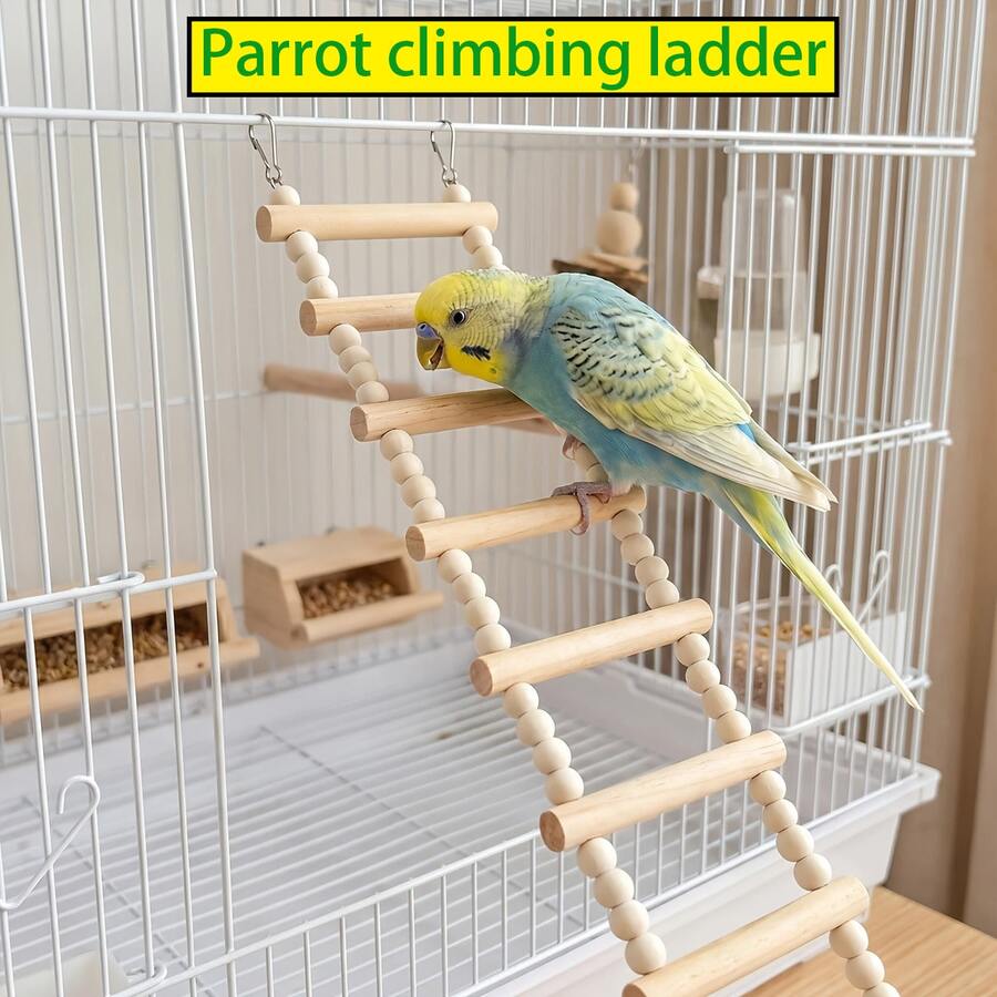 小型至中型鸚鵡適用彈性攀爬梯,適合虎皮鸚鵡、情鳥、牡丹鸚鵡及其他小型至中型鸚鵡,柔軟珠飾籠用攀爬梯,鸚鵡籠吊橋鞦韆裝置,鸚鵡玩具,鳥籠配件,智能鳥類用品 - 經典直梯 - 查看 1