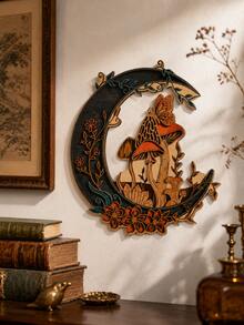 1pc 2D Flat Crescent Moon Wall Decor Plaque, Dark Pastoral Mushroom Butterfly Floral Wall Hanging, Mysterious Bohemian Plant Crystal Vine Wall Ornament, Gothic Crescent Moon Mushroom Wall Plaque, Magic Forest Butterfly Floral Crescent Moon Wall Hanging, Vintage Pastoral Floral Mushroom Crescent Moon Wall Decor, Occult Witchcraft Crystal Mushroom Wall Ornament, Goblin Natural Greenery Crescent Moon Decor Plaque - Multicolor - View 2