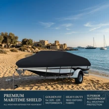 Heavy Duty Jet Ski Cover, Waterproof Towable Boat Cover With UV Protection, Windproof Buckles And Ventilation, Fits 3-Seater Jet Ski, Marine Accessories - Black - View 1