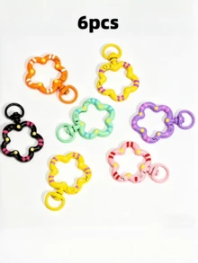 10/6pcs Flower Shape Spring Clasps, Colorful Enamel Metal Keychain Clips With Open Rings, DIY Jewelry Findings Bag Charms Accessories - Multicolor - View 6
