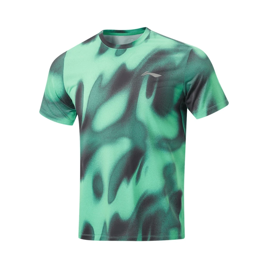 LI-NING Ice-Sensitive UV Protection T-Shirt, Men's Summer Breathable Running & Training Tee ATSW195 - Emerald Green Full Bottom Print - View 1