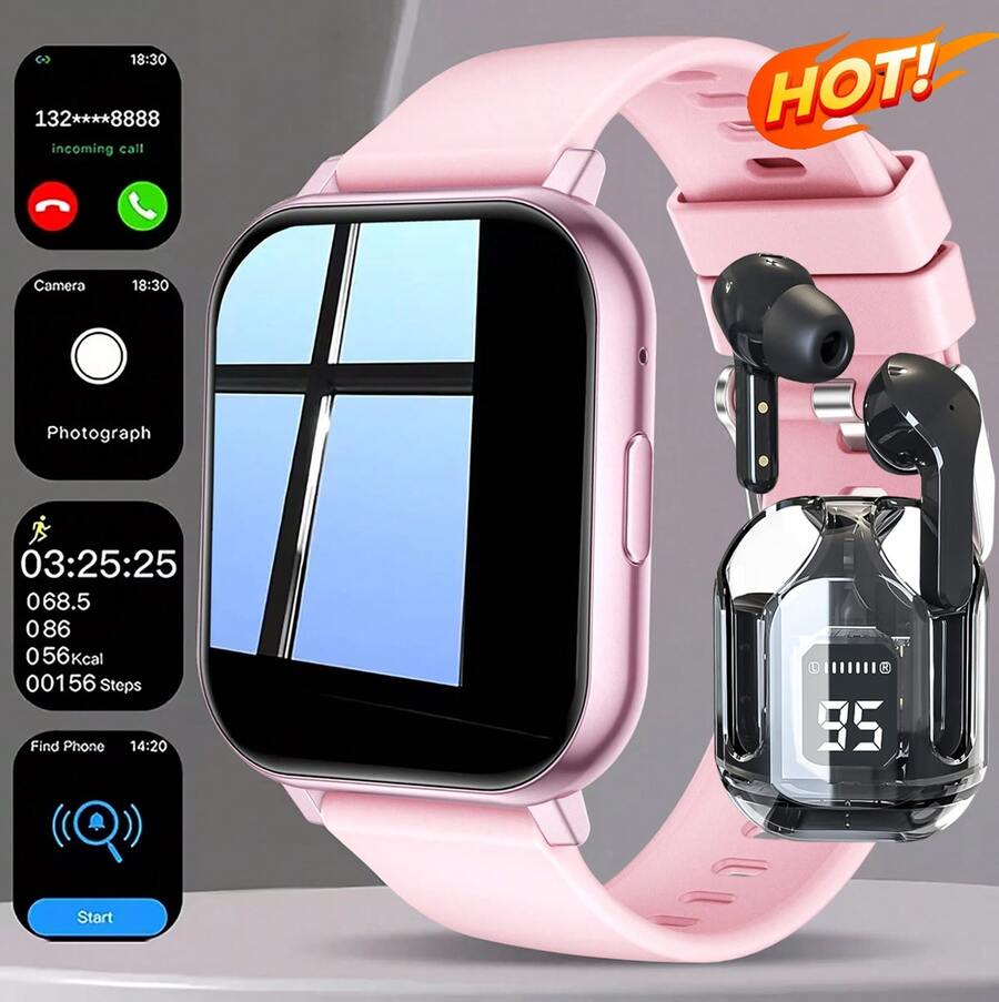NcmRyu Sports Smart Watch + Earphone Set, 1.83-Inch HD Display, Alloy Body, Wireless Calling, Multiple Sports Modes, Sedentary Reminder And Other Functions, Suitable As Gift For Friends, Couples, Unisex Smart Watch - View 1