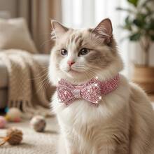 1pc Pink Rhinestone Bow Pet Collar Princess Style Cute Pet Neck Collar, Non-Choking, Fits Small And Medium Dogs, Suitable For Daily Outings, Photo Shoots, Holiday Dressing - Multicolor - View 2