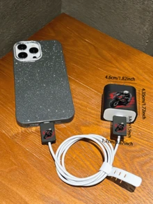 4pcs Motorcycle Rider Design Charger Protective Cover & Data Cable Organizer Accessory Set - 20W/18W Charger Adapter, Adapter Head Cover, Compatible With Apple 11/12/13/14/15/16/13promax/16promax/17promax/15promax - Black - View 2