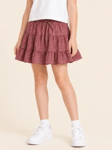 Balabala 2026 Girls Summer Cute Sweet Mini Skirt, Soft Lightweight Fabric, Comfortable And Durable, Suitable For Play And Daily Wear - Red Hue - View 3