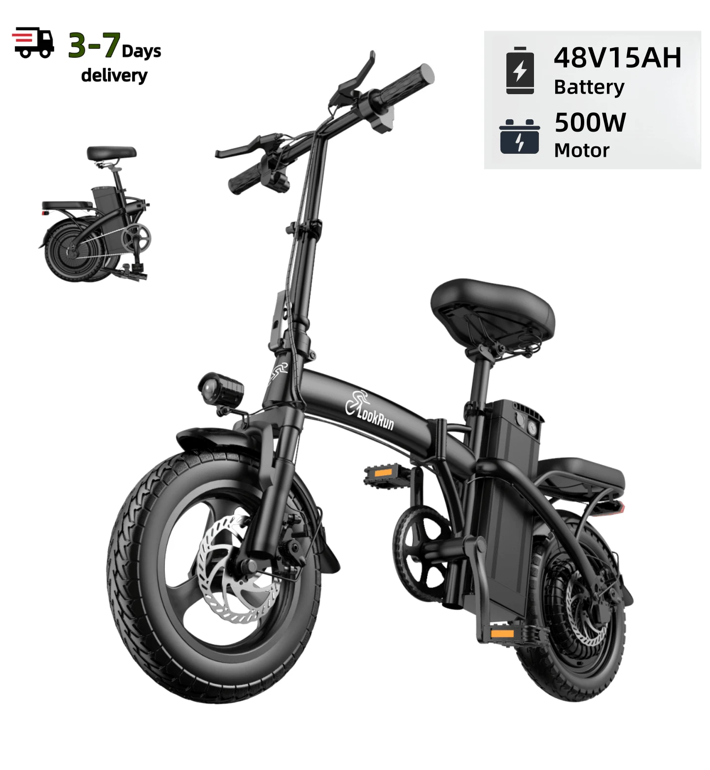 Dult Electric Bicycle, 500W Motor, 48V 15Ah Battery, 14-Inch Thick Tires, Top Speed Of 28 Miles Per Hour, Range Of 28 Miles, All-Terrain Electric Bicycle. - 加 - 查看 1