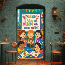 2D Flag - School Opening Classroom Welcome Theme Background Cloth, Colorful Classroom Learning Scene Patterns, Combined With Colorful Triangular Flags For Decoration, Made Of Polyester Material, No Power Supply Required (1).Png - 1 - View 4