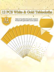 1/6/12入 54 x 108 英吋 白色與金色波點頂級一次性塑膠桌巾，波點印花長方形桌巾，露營桌巾，適用生日派對、野餐、嬰兒洗禮、訂婚派對裝飾 - 白金 - 查看 5