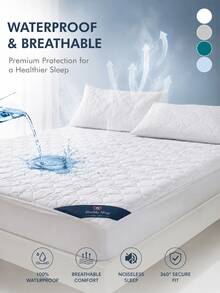 Anqianny 1 pieza Protector de colchón impermeable y cómodo, Funda de colchón de unicolor silenciosa, Sábana ajustable suave y transpirable con tecnología de ondas sonoras, 90x200cm/200x220cm, Adecuado para apartamento, dormitorio, hotel, habitación de invitados y dormitorio (Funda de almohada no incluida) - Blanco - Ver 1