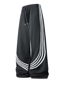 Spring/Summer Casual Color Block Striped Men's Long Pants, Daily Casual Commute - Black - View 3