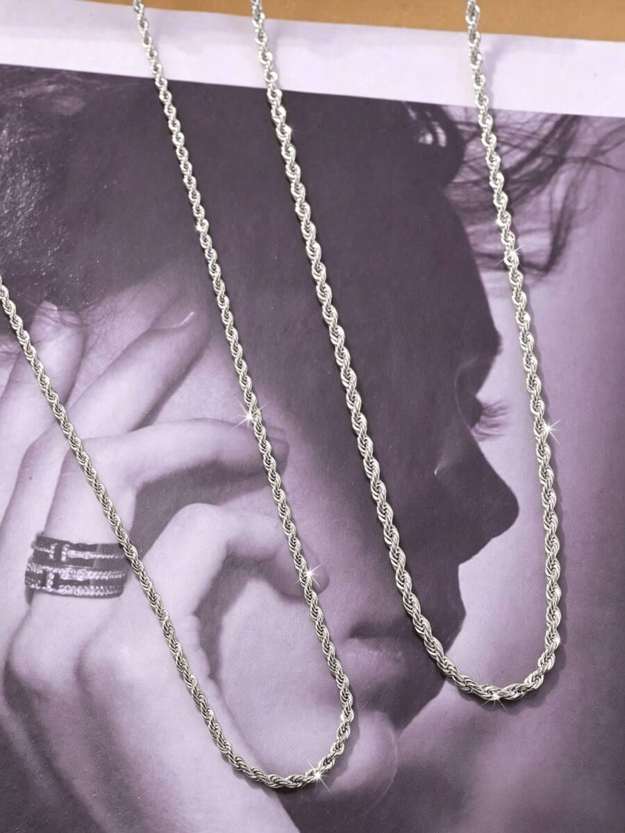 1pc Stainless Steel Twisted Rope Chain Necklace 60cm Long Unisex Hip-Hop Style Versatile Plain Chain Non-Fading Hypoallergenic