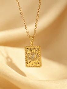 MECYLIFE 1 pieza Collar con colgante cuadrado dorado simple de ojo malvado, collar con colgante de ojo de demonio versátil para mujer, colgante cuadrado para uso diario de mujer - Dorado - Ver 5