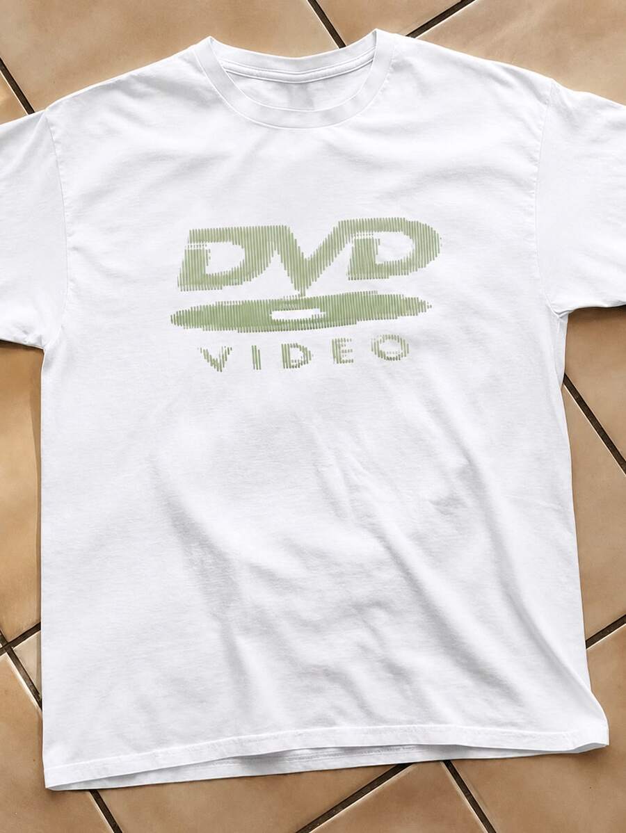 Cotton Men & Women's T-Shirts With DVD Video Nostalgia Green Logo, Retro Gaming T-Shirts, 2000s Aesthetic, Casual Unisex T-Shirts, Festival T-Shirts - 白色 - 查看 1