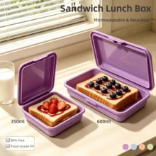 Reusable Sandwich Lunch Box 350ml/600ml, Flip‑Top Buckle Food Container, Food‑Grade PP, Microwave Friendly Portable Meal Box, Plastic Food Box For Work Travel Daily Use Christmas Halloween Party Kitchen Accessories - View 2