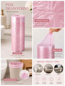 400Pcs Pink Drawstring Trash Bags – Rose Scented 4-5 Gallon Small Garbage Bags For Bathroom, Kitchen & Home Daily Use - A - View 6