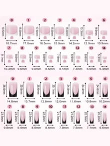 60片短方型/長長方形美甲片組合套裝，棕色與黑色法式軟膠美甲片組合套裝，適合所有女性與女孩，法式美甲設計，適合日常配戴，15種尺寸，適合女性指甲 - 棕色 - 查看 9