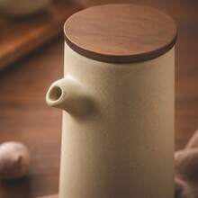 2pcs/1pc 250ml (8.8oz)/350ml (12.32oz) Ceramic Oil Bottle With Walnut Wood Sealed Lid, Round Kitchen Condiment Dispenser For Soy Sauce, Vinegar, Olive Oil And Peanut Oil - View 5