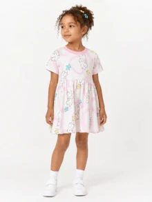 Balabala 2026 Baby Girl Summer Sweet Cute Princess Style Cartoon Print Dress - Pink - View 4