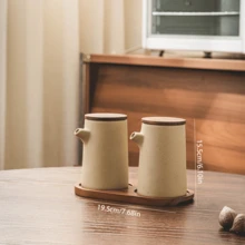 2pcs/1pc 250ml (8.8oz)/350ml (12.32oz) Ceramic Oil Bottle With Walnut Wood Sealed Lid, Round Kitchen Condiment Dispenser For Soy Sauce, Vinegar, Olive Oil And Peanut Oil - View 15