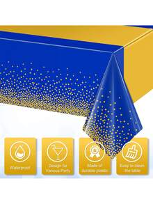 1/6/12pcs 54 X 108 Inch Blue & Gold Polka Dot Premium Disposable Plastic Tablecloth - Polka Dot Plastic Tablecloth Printed Long Tablecloth, Suitable For Rectangular Tables, Camping Tablecloth, Birthday Party Picnic Baby Shower Engagement Party Decoration - Blue Gold - View 5