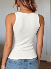 2pcs/Set Women's Ribbed Knit Camisole Tank Top, Lace Trim V-Neck Slim Fit, Casual Sleeveless Base Layer Tank - Multicolor - View 2