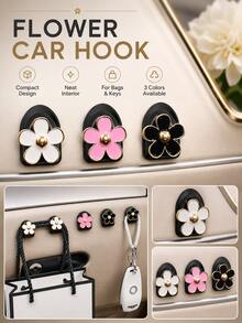 2pcs Car Adhesive Mini Flower Shaped Hooks, Suitable For Dashboard Storage And Home Use, Can Hang Bags, Keys And Other Decorative Accessories - A - View 9