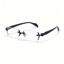 Gafas de moda para hombre con montura de metal sin marco y lentes lisos, adecuadas para uso diario - Negro - Ver 7