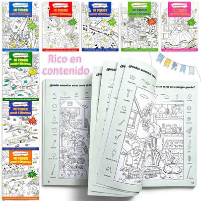 1pc Spanish Search & Find Coloring Game Book 8 Themes Set Forest / Ocean / City Scenes 190+ Hidden Objects Spanish Educational Coloring Book Children's Focus Training Book Interactive Fun Painting Material Designed Specifically For Preschool Children