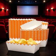 10個/20個/50個 橘色波浪紙製食物托盤，白色與橘色邊緣格子蕾絲紙製船形零食盤，一次性食物船盤，適用於生日派對、婚禮、野餐、萬聖節、感恩節派對 - 橘子邊 - 查看 5