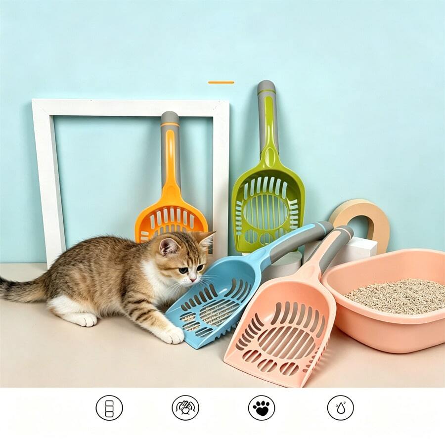 Multicolor Cat Litter Scooper Non-Slip Handle Fast Sift Cat Sand Cleaning Too And Household Pet Cleaning Supplies Cat Litter Scoop Ergonomic Grip Durable Plastic Shovel - View 1