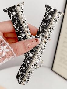 1pc Stylish Black & White Heart Print Silicone Band For Apple Watch Band 38/40/41/42/44/45/46/49mm 1-11 Series Women's Elegant Replacement Strap - Black and White - View 4