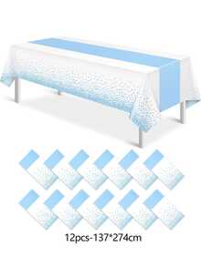 1/6/12pcs 54 X 108 Inch White & Blue Polka Dot Premium Disposable Plastic Tablecloth - Polka Dot Plastic Tablecloth Printed Long Tablecloth, Suitable For Rectangular Tables, Camping Tablecloth, Birthday Party, Picnic, Baby Shower, Engagement Party Decoration - Light Blue and White - View 9