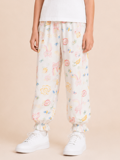 Balabala 2026 Style Tween Girl Cartoon Print Mosquito-Proof Breathable Lightweight Casual Summer Pajama Pants