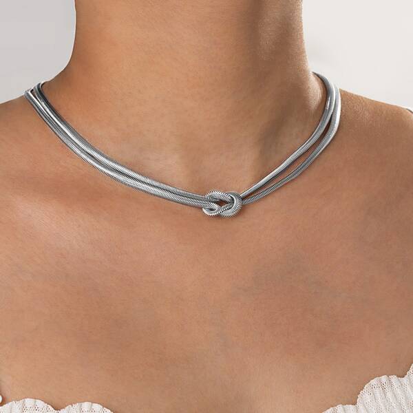 1pc Minimalist Knot Decor Layered Chain Necklace For Women For Daily Jewelry Accessories